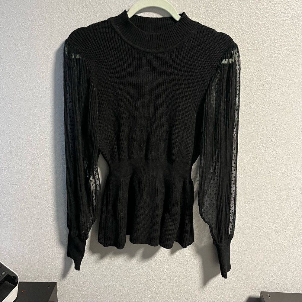AliceBlue Black Sheer Dot Sleeve Sweater